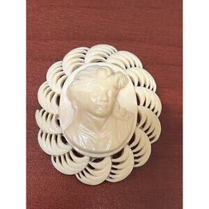 Antique Carved Celluloid Cameo Brooch